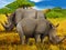 Cartoon wildlife safari scene wild rhinoceros illustration for children