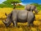 Cartoon wildlife safari scene wild rhinoceros illustration for children