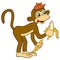 Cartoon wils animals for kids. Little cute monkey holds banana.