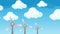 Cartoon Wind Energy Power Windmills on a Blue Sky and Clouds Illustration