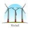 Cartoon wind turbine or rotation energy windmill