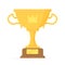 Cartoon winner cup object. Golden trophy with crown. Prize, success, competition, achievement, congratulations concept
