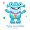 Cartoon Winner Monster Mascot. Ð¡hampion With Medal Vector. Friendly Monster Meme. True Happy Face.