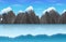 Cartoon winter arctic ice landscape with iceberg and snow mountains rocks hills