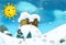 Cartoon winter background - with footsteps - scene for different fairy tales