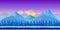 Cartoon winter landscape with ice, snow and cloudy sky. vector nature background for games.