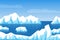 Cartoon winter polar arctic or antarctic ice landscape with iceberg in sea vector illustration
