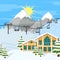 Cartoon Winter Skiing Resort Background Card. Vector