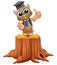 Cartoon wise owl in graduation cap on tree stump