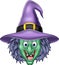 Cartoon witch head isolated on white background