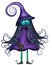 Cartoon Witch Holding a Broken Broomstick Illustration on a White Background