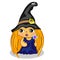 Cartoon witch holding wand. halloween costume draw