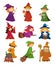 Cartoon Wizard and Witch icon set