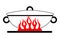 Cartoon wok pan with a lid on a red gas stove.  image of a kitchen wok on fire. Illustration