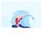 Cartoon Woman in Asana Position. Yoga Exercise Practice Outdoors Vector Illustration. Summer Nature Water Harmony. Body Care