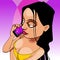 Cartoon woman brunette boring conversation on the phone