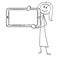Cartoon of Woman or Businesswoman Holding Large Mobile Phone as Empty or Blank Sign