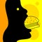 Cartoon woman eating burger