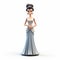 Cartoon Woman Figurine In Long Ivory Dress With Hollywood Glamour