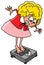 Cartoon woman gets shocked as she steps on the scale vector