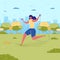 Cartoon Woman with Jumping Rope on Green Grass