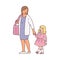 Cartoon woman and little girl kid walking and holding hands