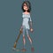 Cartoon woman in ragged clothes with pickaxe in hand