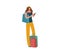 Cartoon woman with shopping bag and smartphone. Young beautiful fashion shopper girl image for sale advertising. Flat