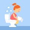 Cartoon woman is sitting on the toilet. urinary bladder problem or or sickness concept. stomach-ache woman