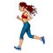 Cartoon woman in sportswear running, side view