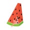 Cartoon woman in swimsuit sitting on giant watermelon piece rind