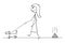 Cartoon of Woman Walking With Small Dog, Leaving Excrement on the Ground