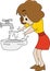 Cartoon woman washing her hands carefully vector illustration