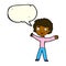 cartoon woman waving arms with speech bubble