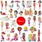 Cartoon women characters large set