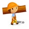 Cartoon woodcutter with chain-saw and trunk