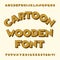 Cartoon wooden alphabet font. Type letters, numbers, symbols.