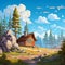 Cartoon Wooden Cottage In The Woods Illustration