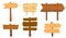 Cartoon wooden pointers. Wood pointer stick, arrows sign. Ui game board, road plank or direction signpost. Isolated