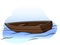 Cartoon wooden rowboat on water