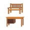 Cartoon wooden tables and chairs vector illustration
