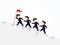 Cartoon working little people trying to climb up mountain holding each others hands. Vector illustration for business design