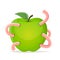 Cartoon worm eating a big apple