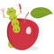 A cartoon worm eats an Apple. Vector illustration.