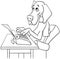 Cartoon writer or poet dog with typewriter coloring page