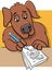 Cartoon writer or poet dog writting on paper