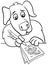 Cartoon writer or poet dog writting on paper coloring page