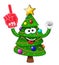 Cartoon xmas christmas tree exulting number 25 glove supporter fan isolated