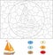 Cartoon yacht. Color by number educational game for kids