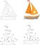 Cartoon yacht. Coloring book and dot to dot game for kids